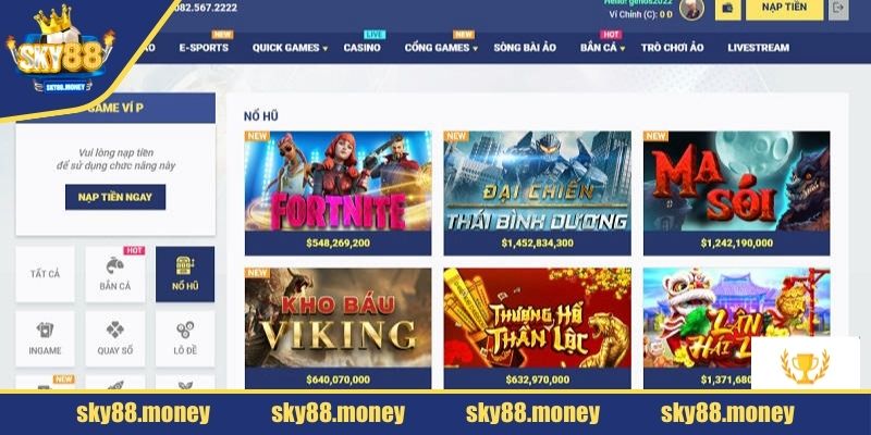 Kho game siêu khủng tại sky88